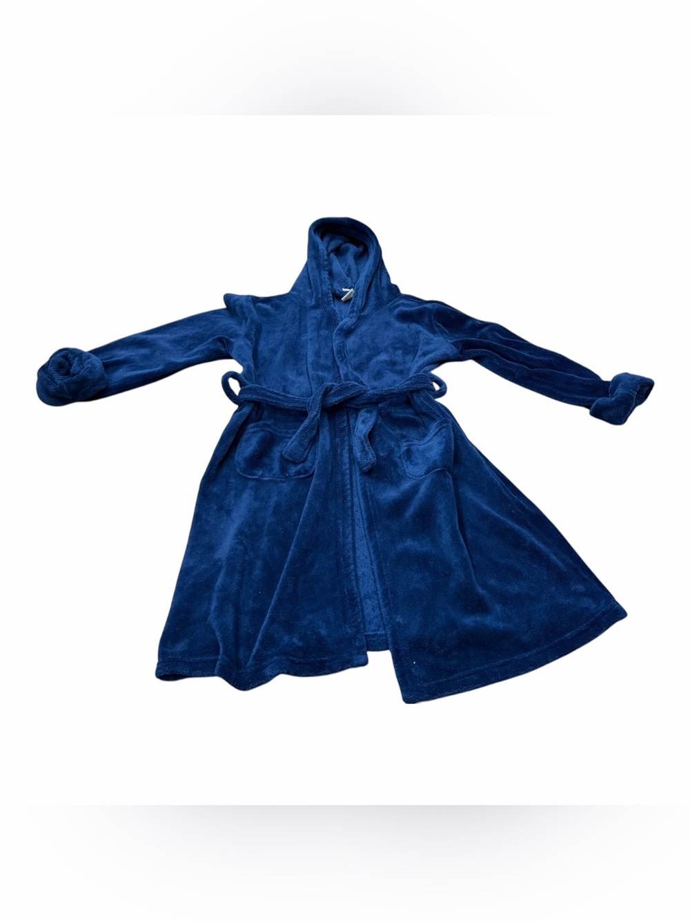 Leveret Kids Plush Bathrobe, Navy Blue, Hooded, Belted, Size 12